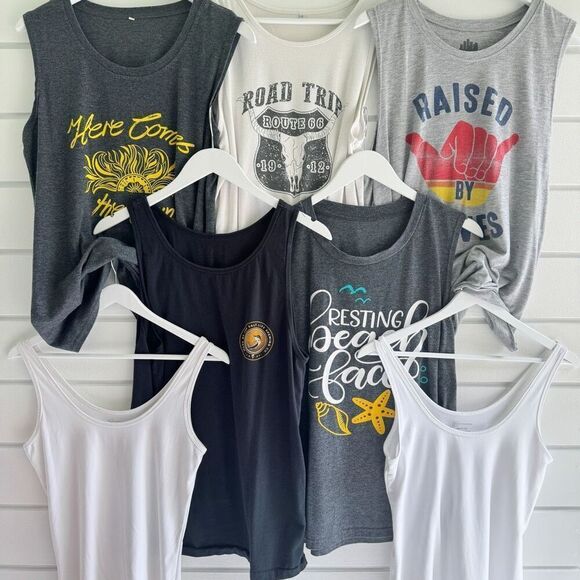 No Boundaries Salt Life Raised by Waves Womens Multi Tank Top Lot of 7 Large - Picture 1 of 13